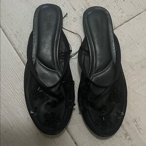 Forever 21 Black Floral Mesh Mules